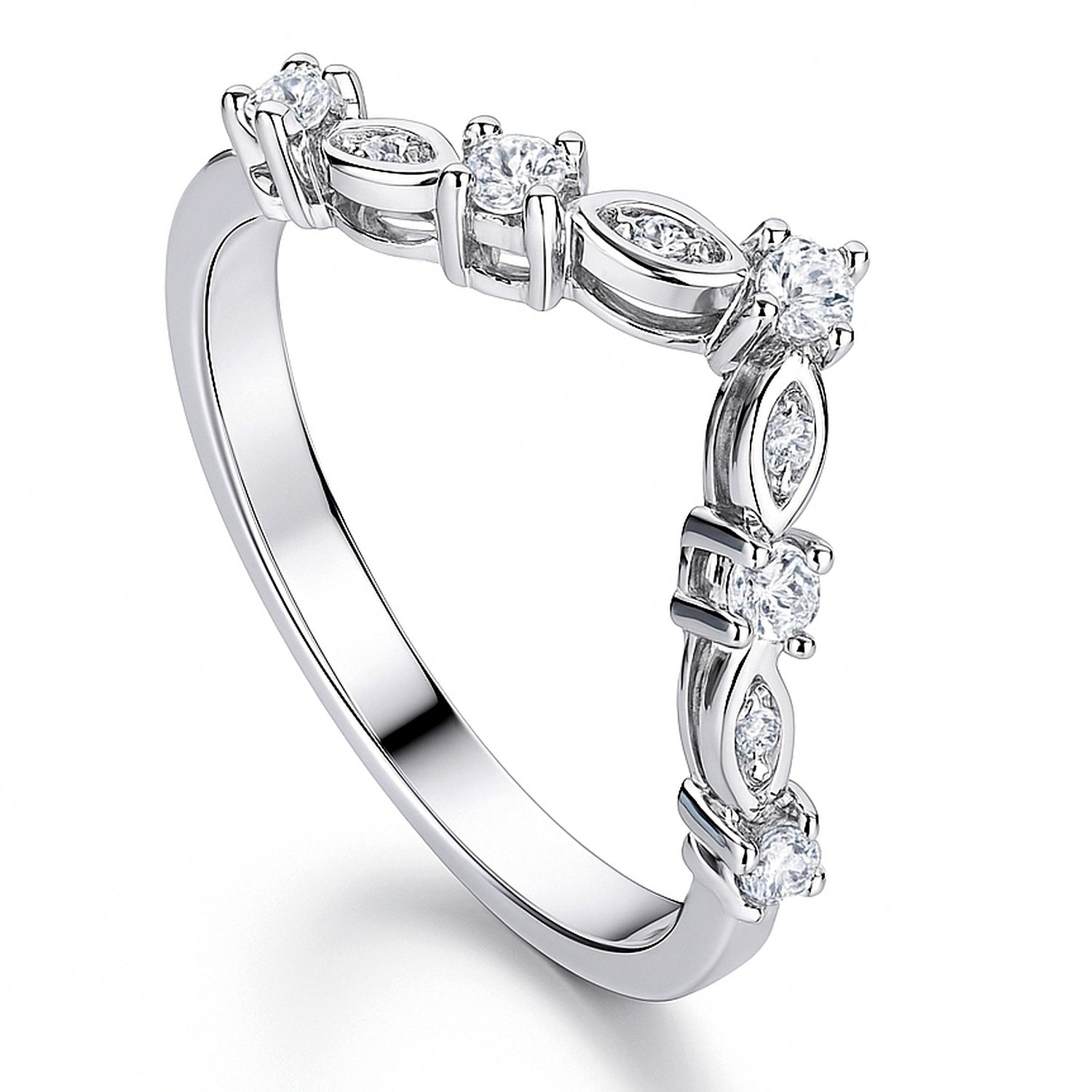 Wishbone Chevron Art Deco V Shaped CZ Band in Sterling Silver