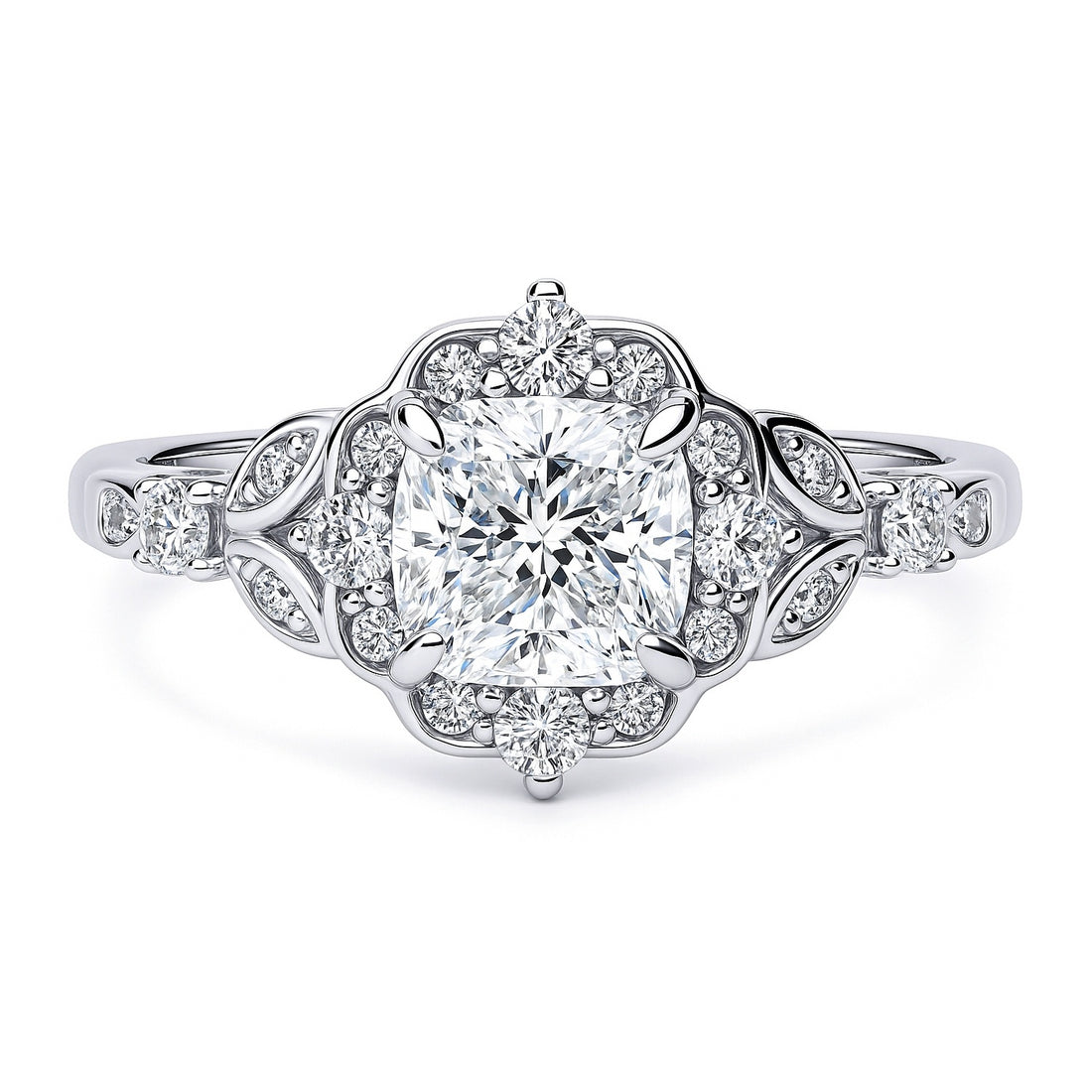 Halo Art Deco Cushion CZ Ring in Sterling Silver
