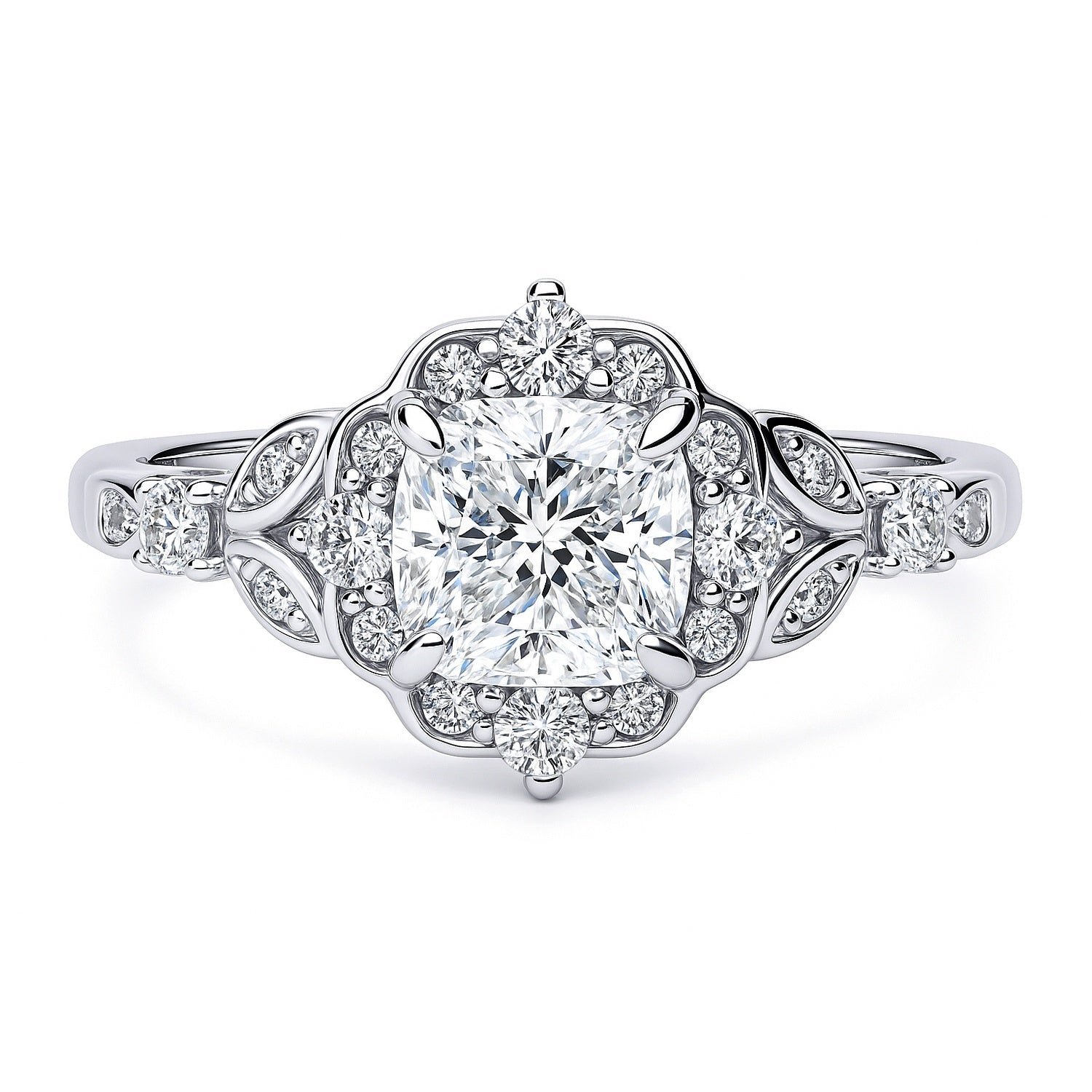 Halo Art Deco Cushion CZ Ring in Sterling Silver