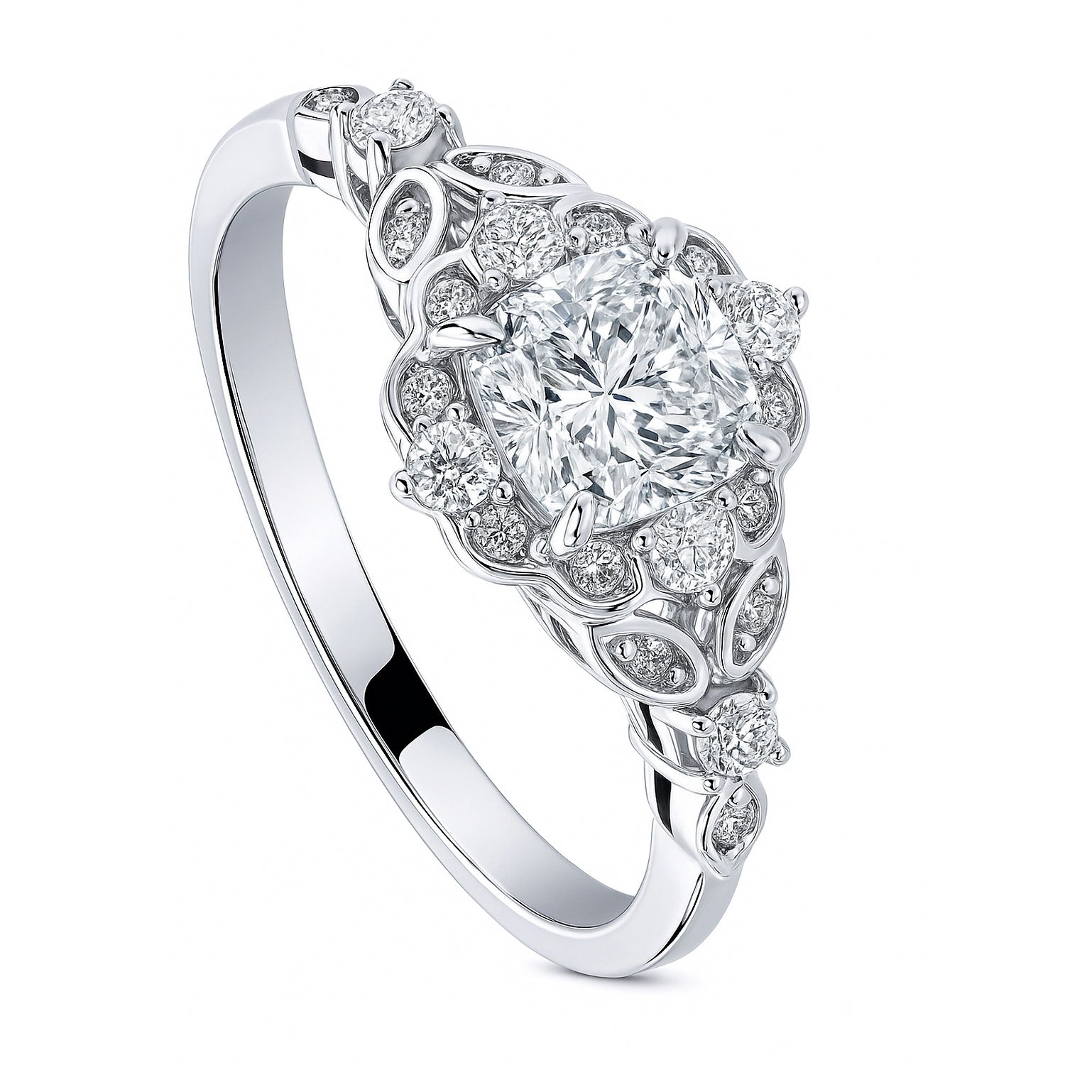 Halo Art Deco Cushion CZ Ring in Sterling Silver, 4 of 9