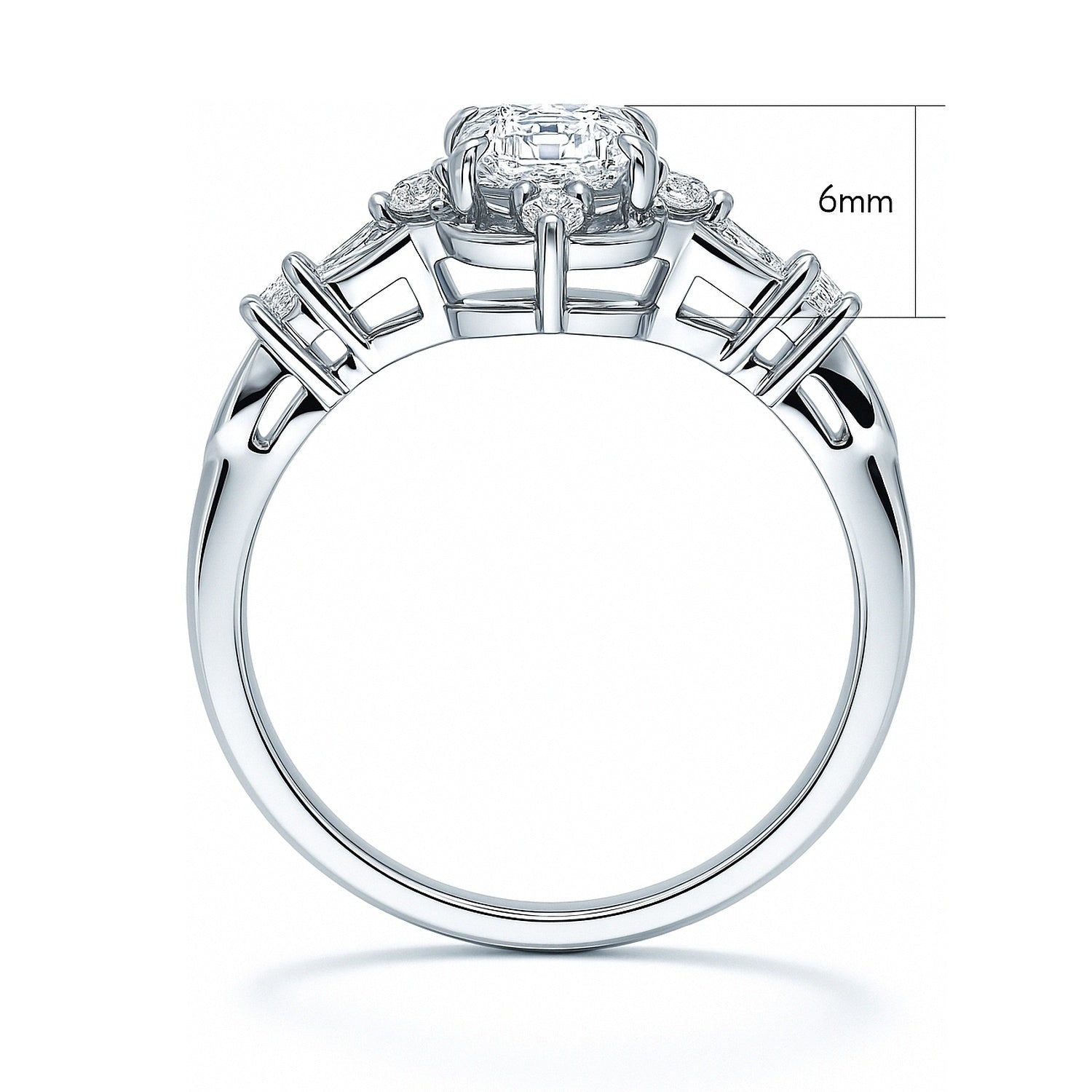 Halo Art Deco Emerald Cut CZ Ring in Sterling Silver, 8 of 9