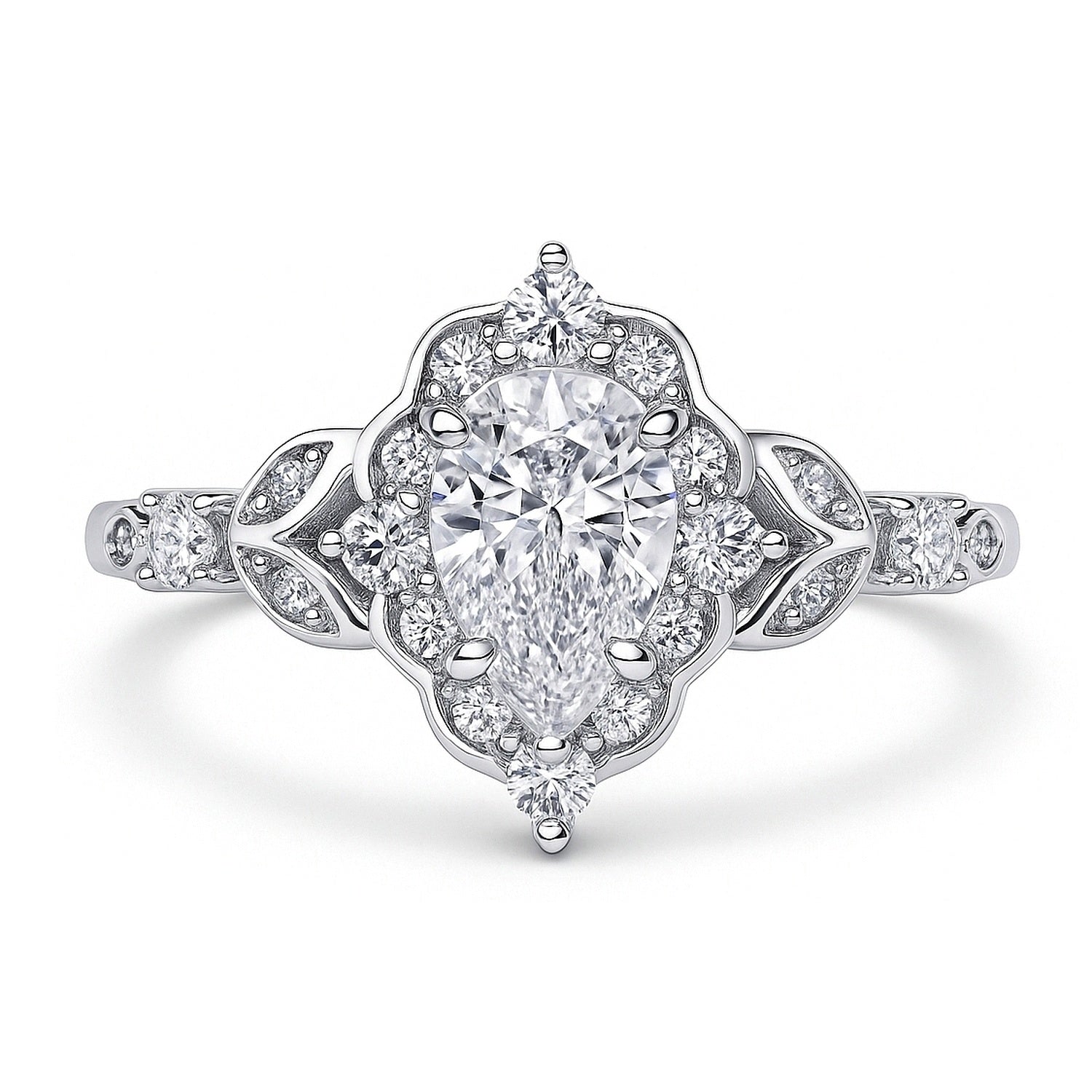 Halo Art Deco Pear CZ Ring in Sterling Silver, 1 of 9