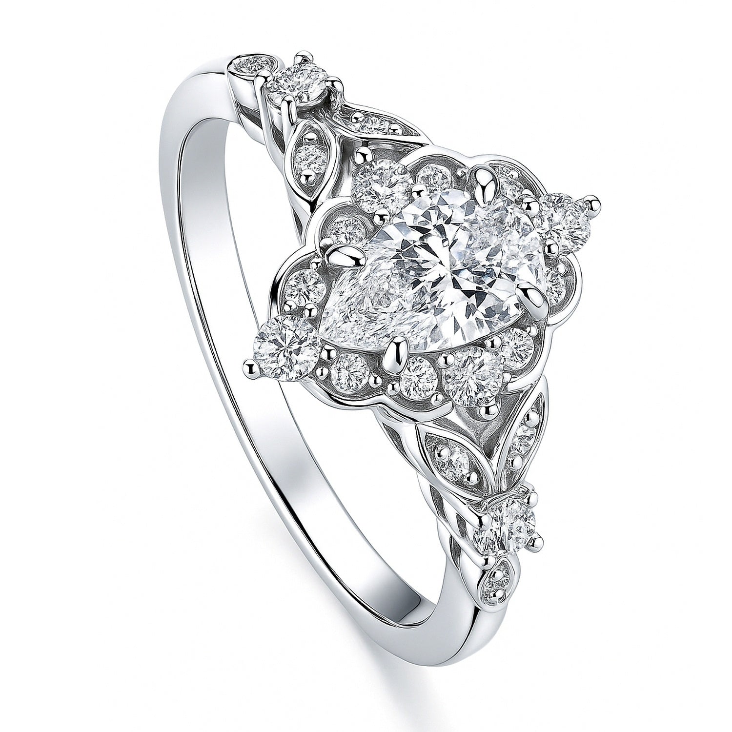 Halo Art Deco Pear CZ Ring in Sterling Silver, 4 of 9