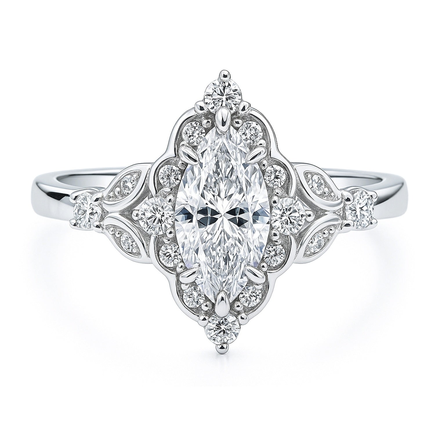 Halo Art Deco Marquise CZ Ring in Sterling Silver, 1 of 8