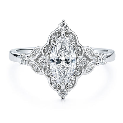 Halo Art Deco Marquise CZ Ring in Sterling Silver