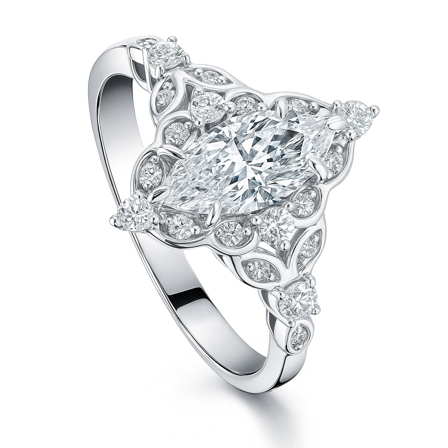 Halo Art Deco Marquise CZ Ring in Sterling Silver, 4 of 8
