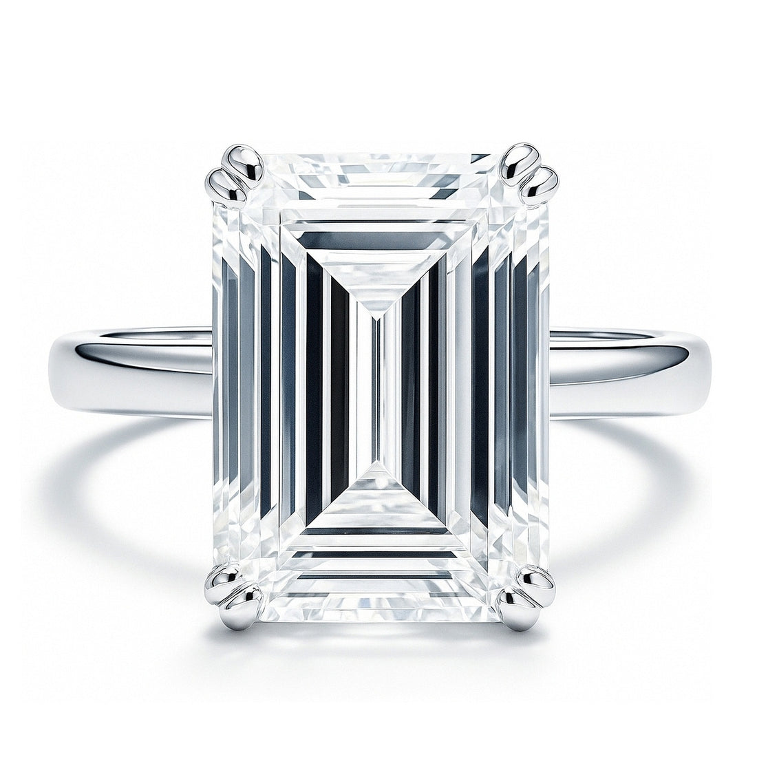 Solitaire 8.5ct Emerald Cut CZ Ring in Sterling Silver