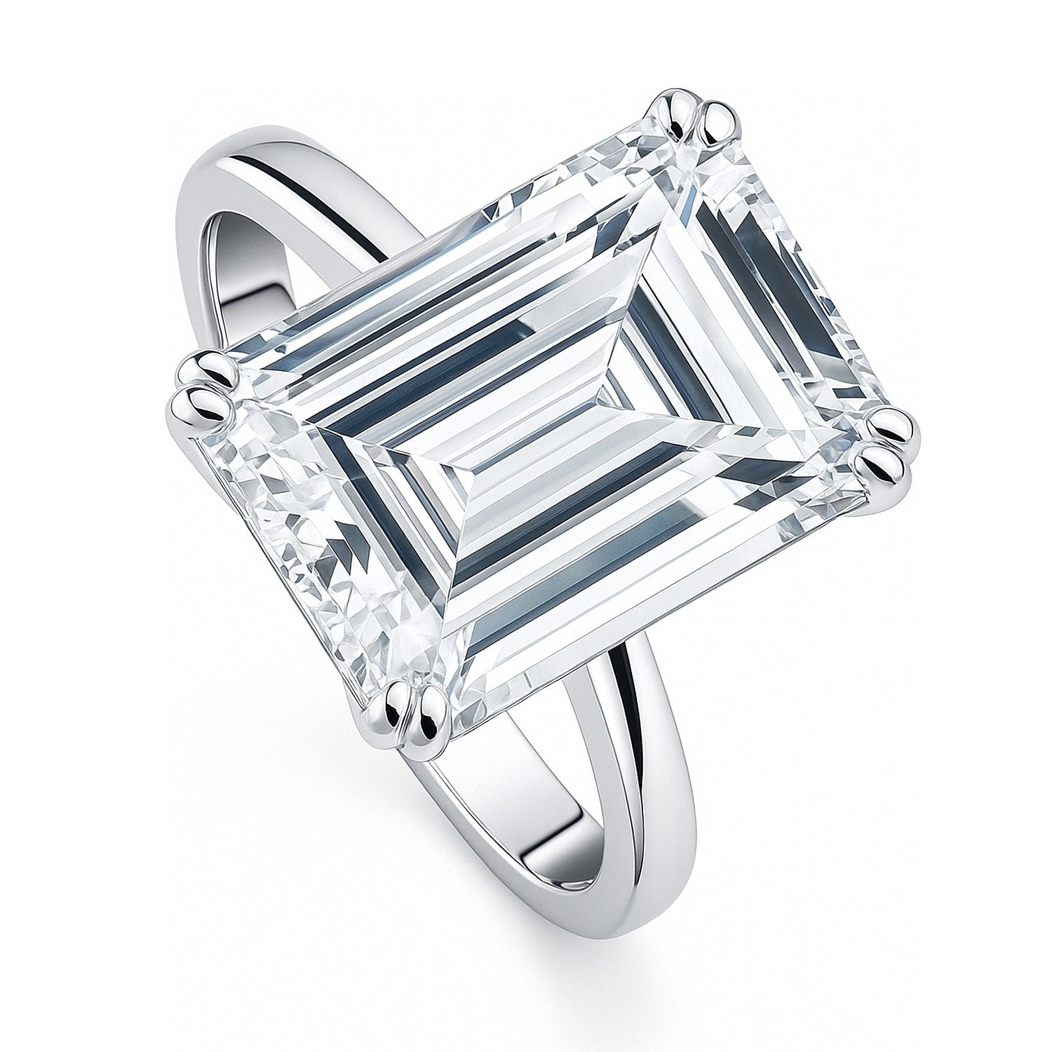 Solitaire 8.5ct Emerald Cut CZ Ring in Sterling Silver, 4 of 10
