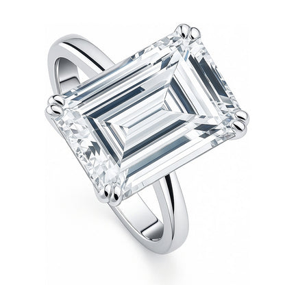 Solitaire 8.5ct Emerald Cut CZ Ring in Sterling Silver
