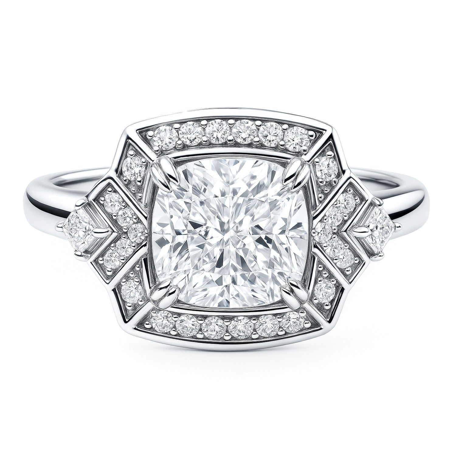 Halo Arrow Art Deco Cushion CZ Ring in Sterling Silver, 1 of 7
