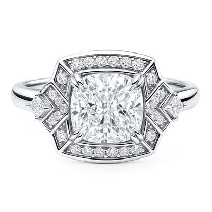 Halo Arrow Art Deco Cushion CZ Ring in Sterling Silver