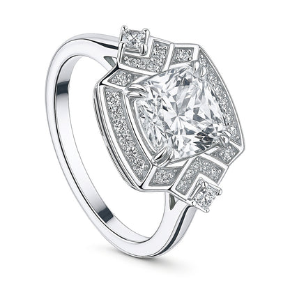 Halo Arrow Art Deco Cushion CZ Ring in Sterling Silver