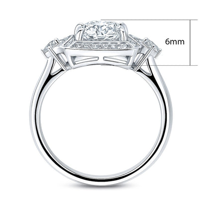 Halo Arrow Art Deco Cushion CZ Ring in Sterling Silver