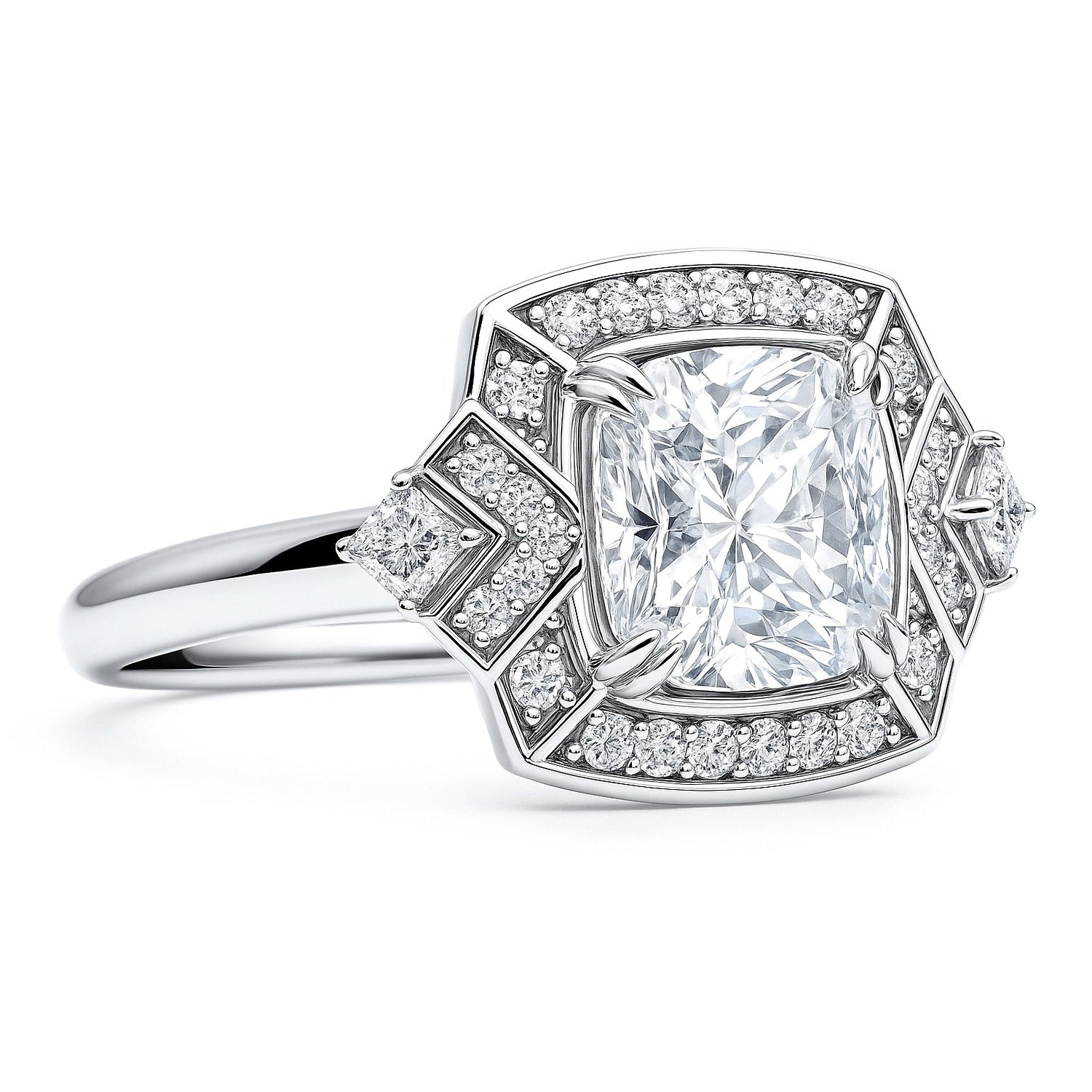 Halo Arrow Art Deco Cushion CZ Ring in Sterling Silver, 7 of 7