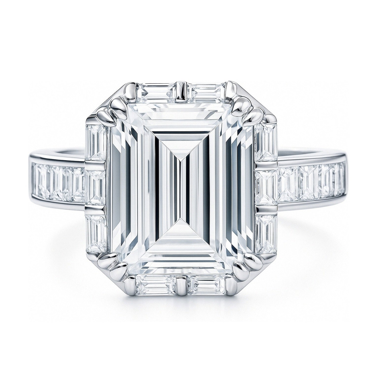 Halo Art Deco Emerald Cut CZ Ring in Sterling Silver, 1 of 9