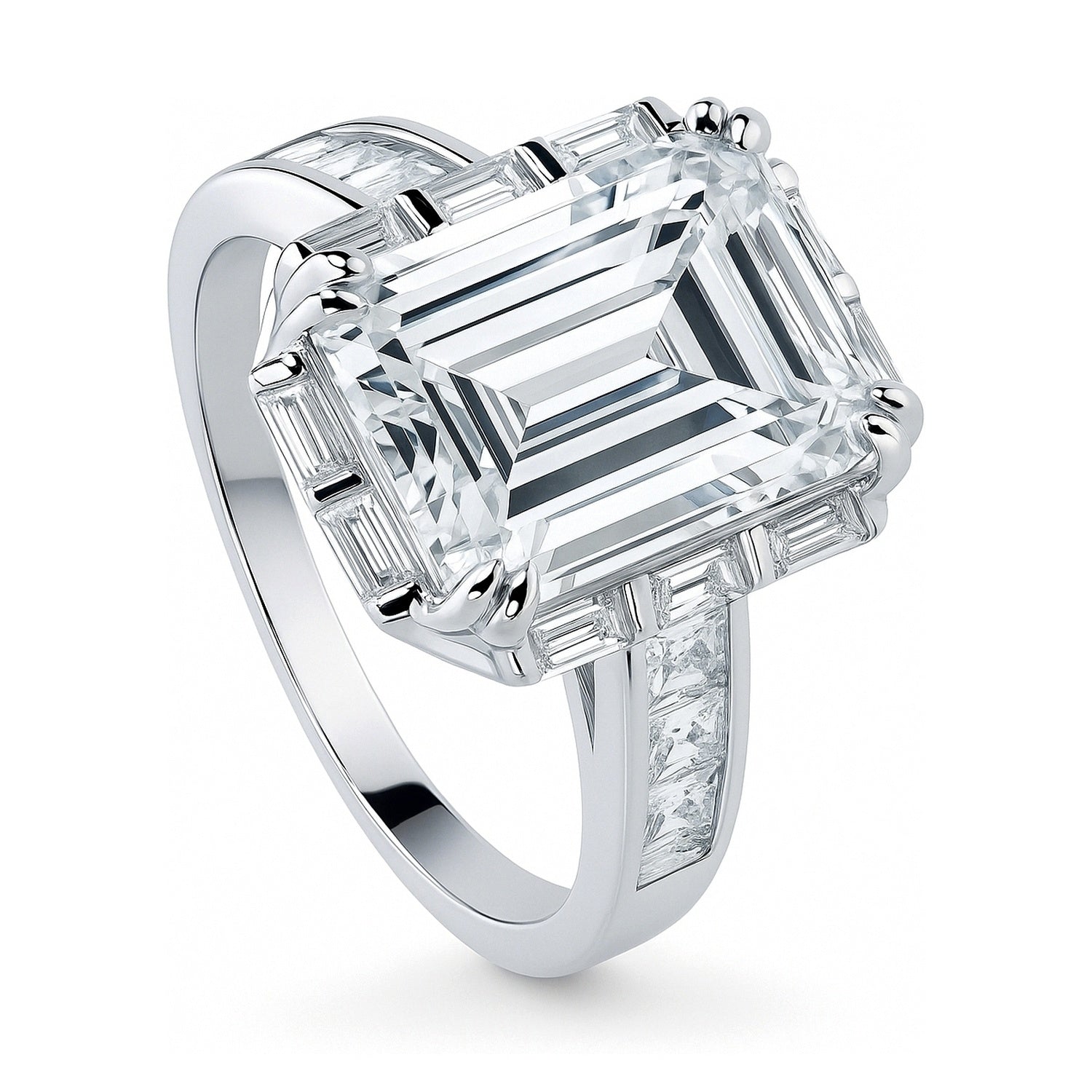 Halo Art Deco Emerald Cut CZ Ring in Sterling Silver, 4 of 9