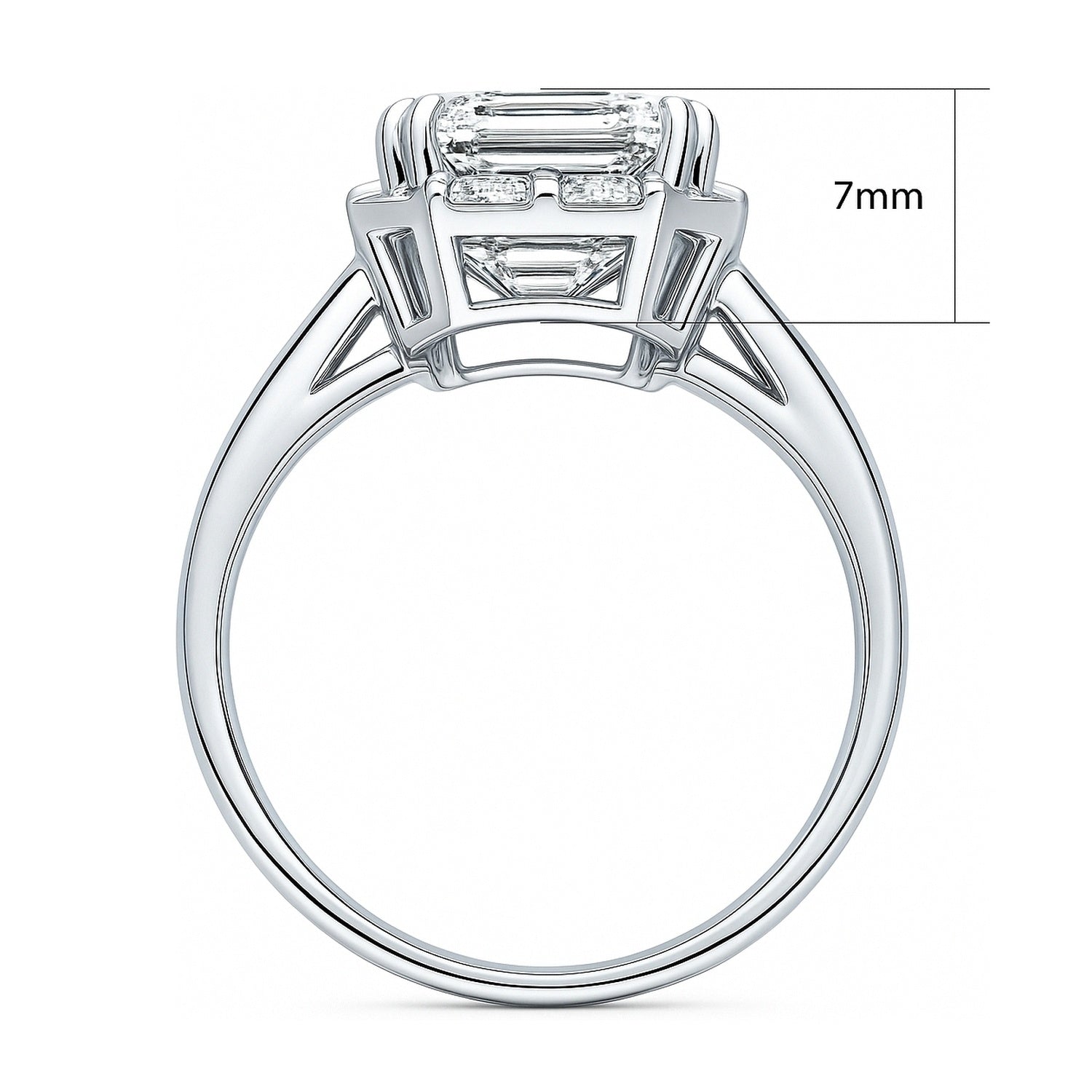 Halo Art Deco Emerald Cut CZ Ring in Sterling Silver