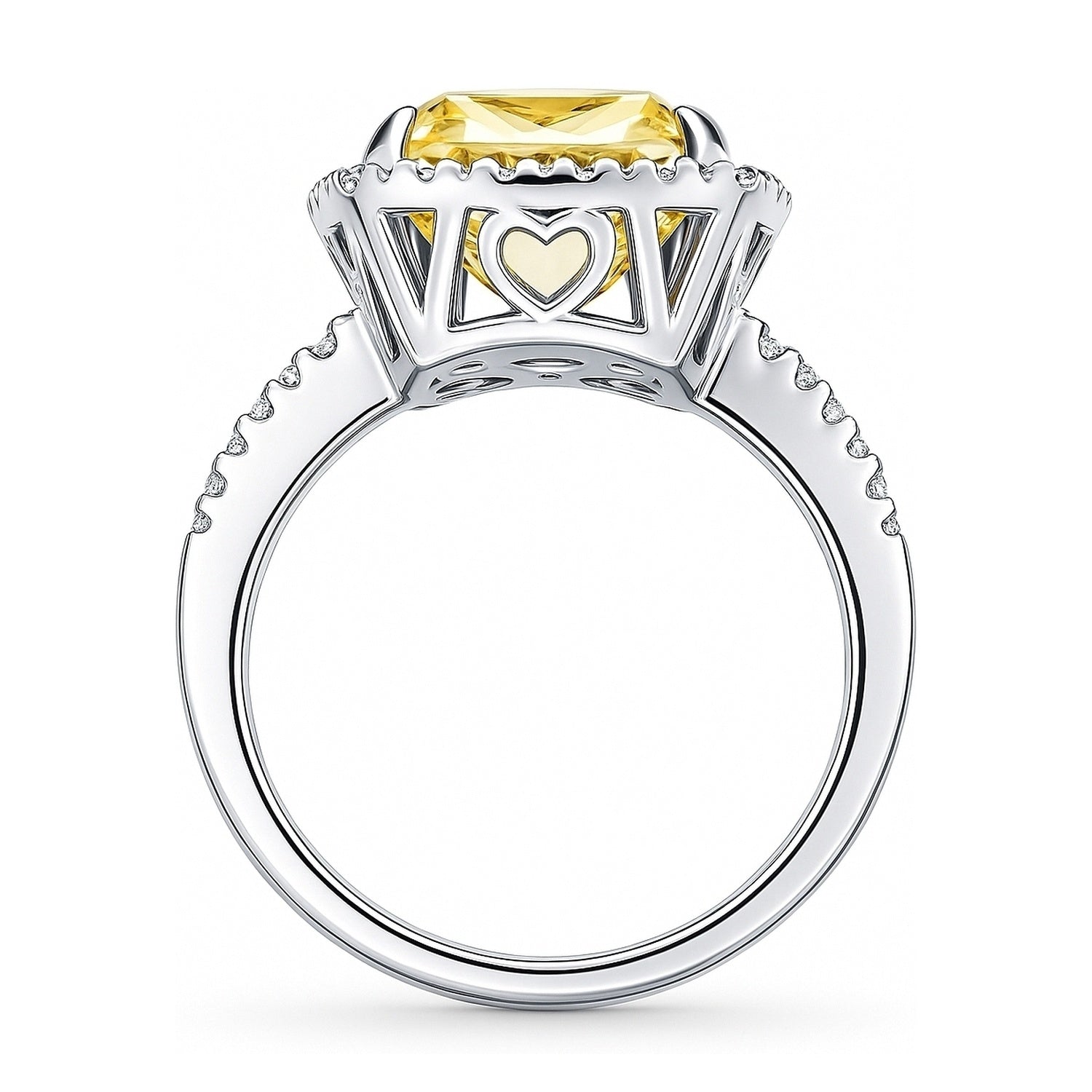 Halo Canary Yellow Cushion CZ Ring in Sterling Silver, 8 of 14