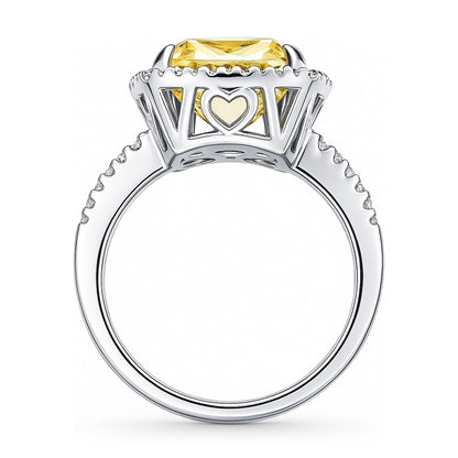 Halo Canary Yellow Cushion CZ Ring in Sterling Silver