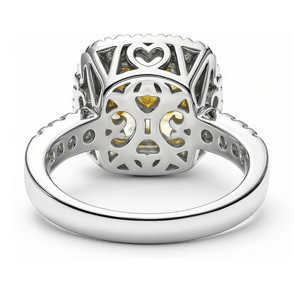 Halo Canary Yellow Cushion CZ Ring in Sterling Silver