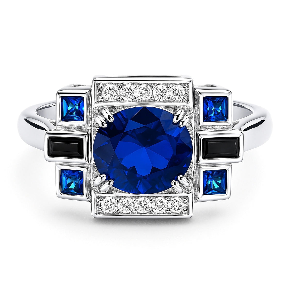 Art Deco Sapphire-Blue CZ Ring in Sterling Silver