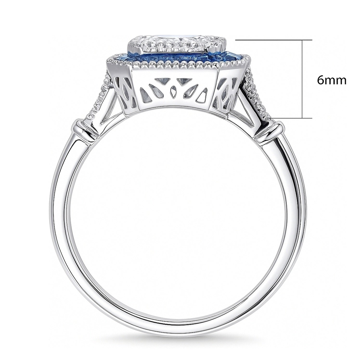Halo Art Deco Milgrain Princess CZ Ring in Sterling Silver, 8 of 10