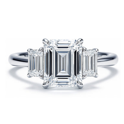 3-Stone 2.1ct Emerald Cut CZ Ring in Sterling Silver