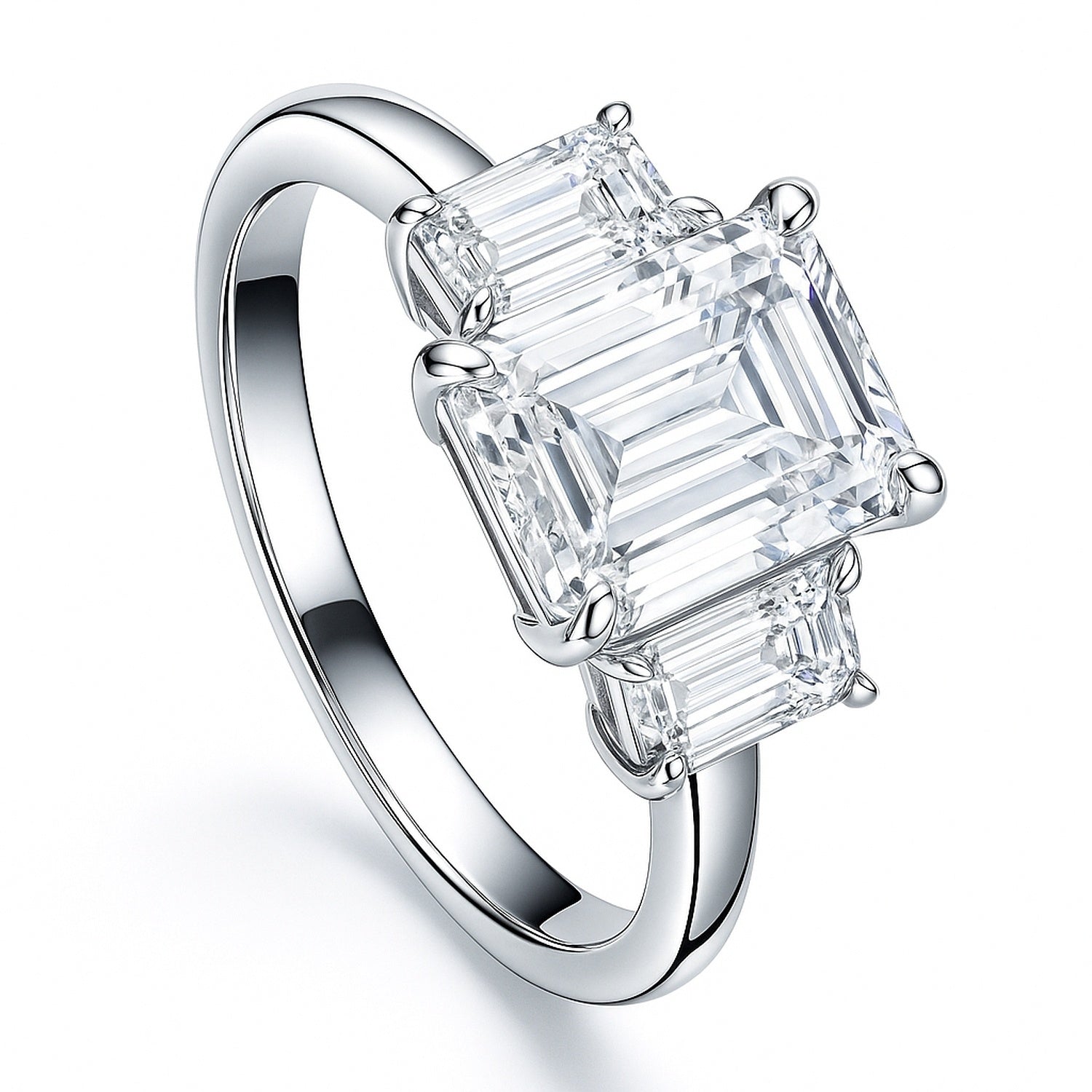 3-Stone 2.1ct Emerald Cut CZ Ring in Sterling Silver