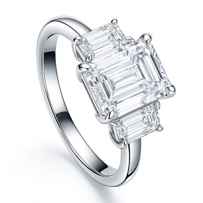3-Stone 2.1ct Emerald Cut CZ Ring in Sterling Silver