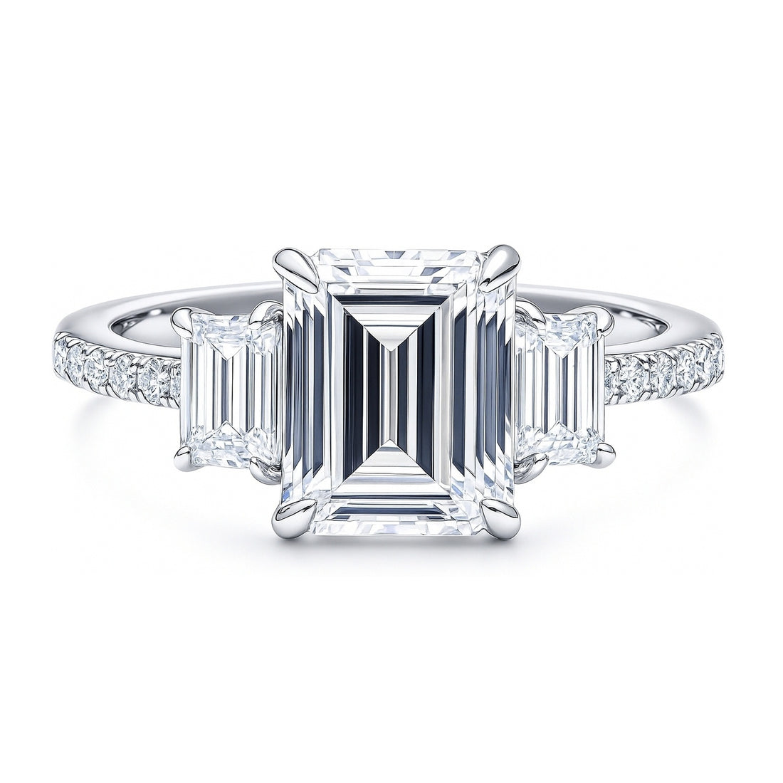 3-Stone 2.1ct Emerald Cut CZ Ring in Sterling Silver