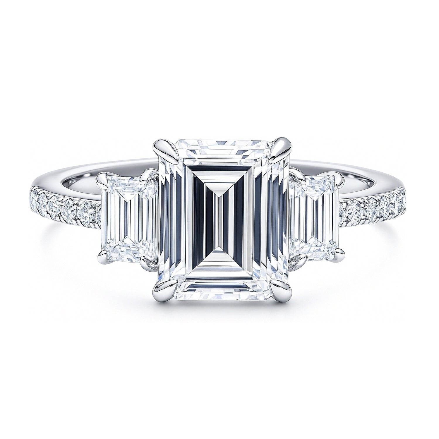 3-Stone 2.1ct Emerald Cut CZ Ring in Sterling Silver, 1 of 9