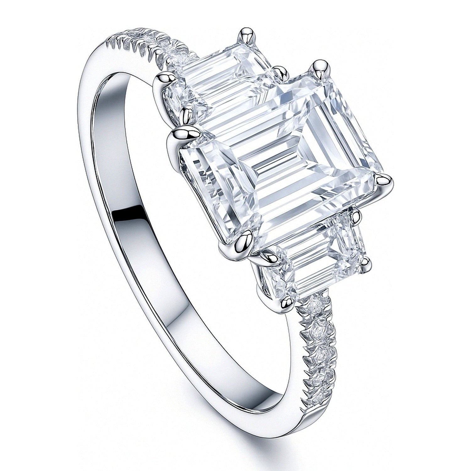 3-Stone 2.1ct Emerald Cut CZ Ring in Sterling Silver, 4 of 9