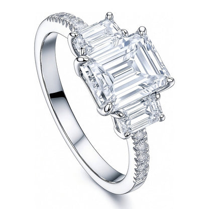 3-Stone 2.1ct Emerald Cut CZ Ring in Sterling Silver