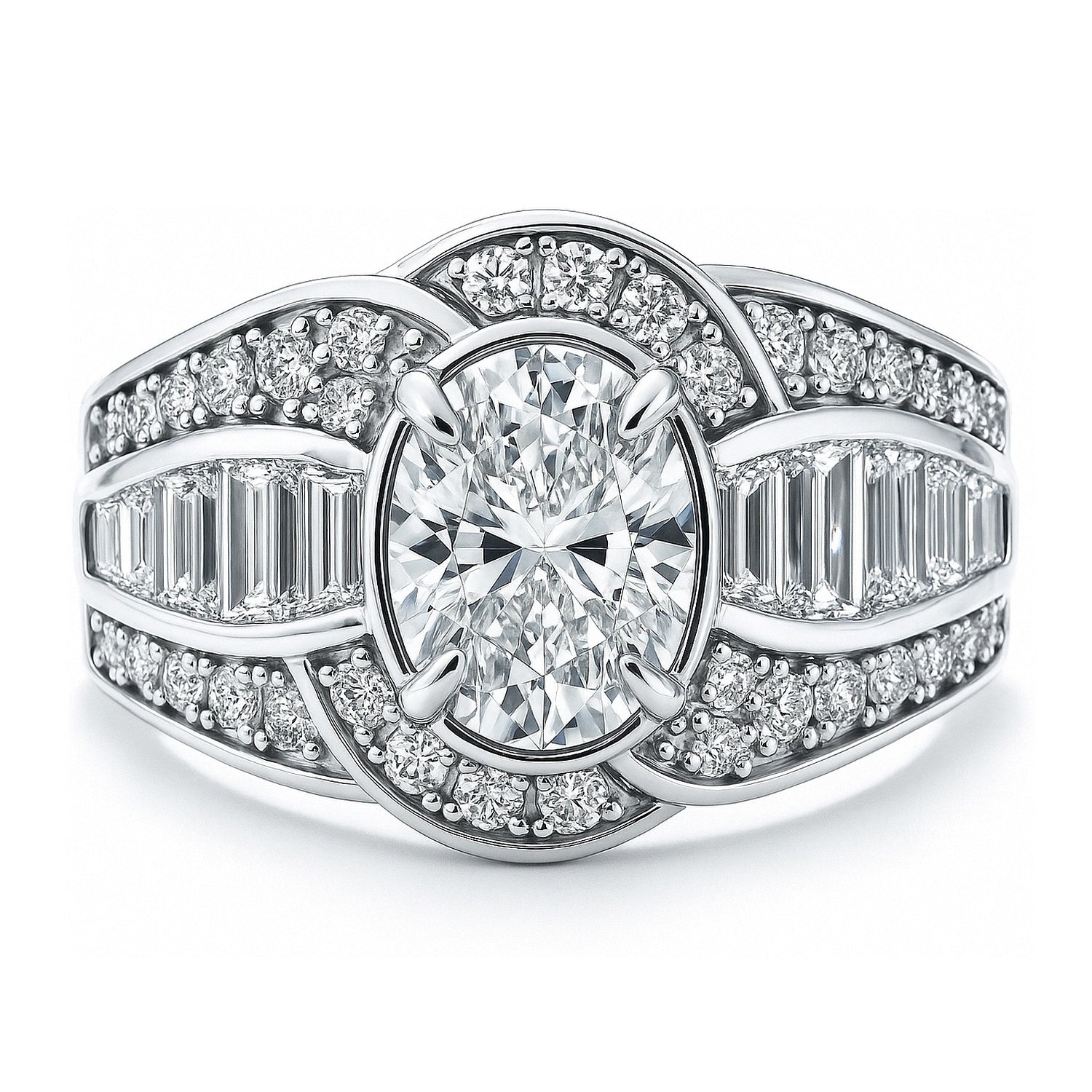 Halo Woven Art Deco Oval CZ Ring in Sterling Silver