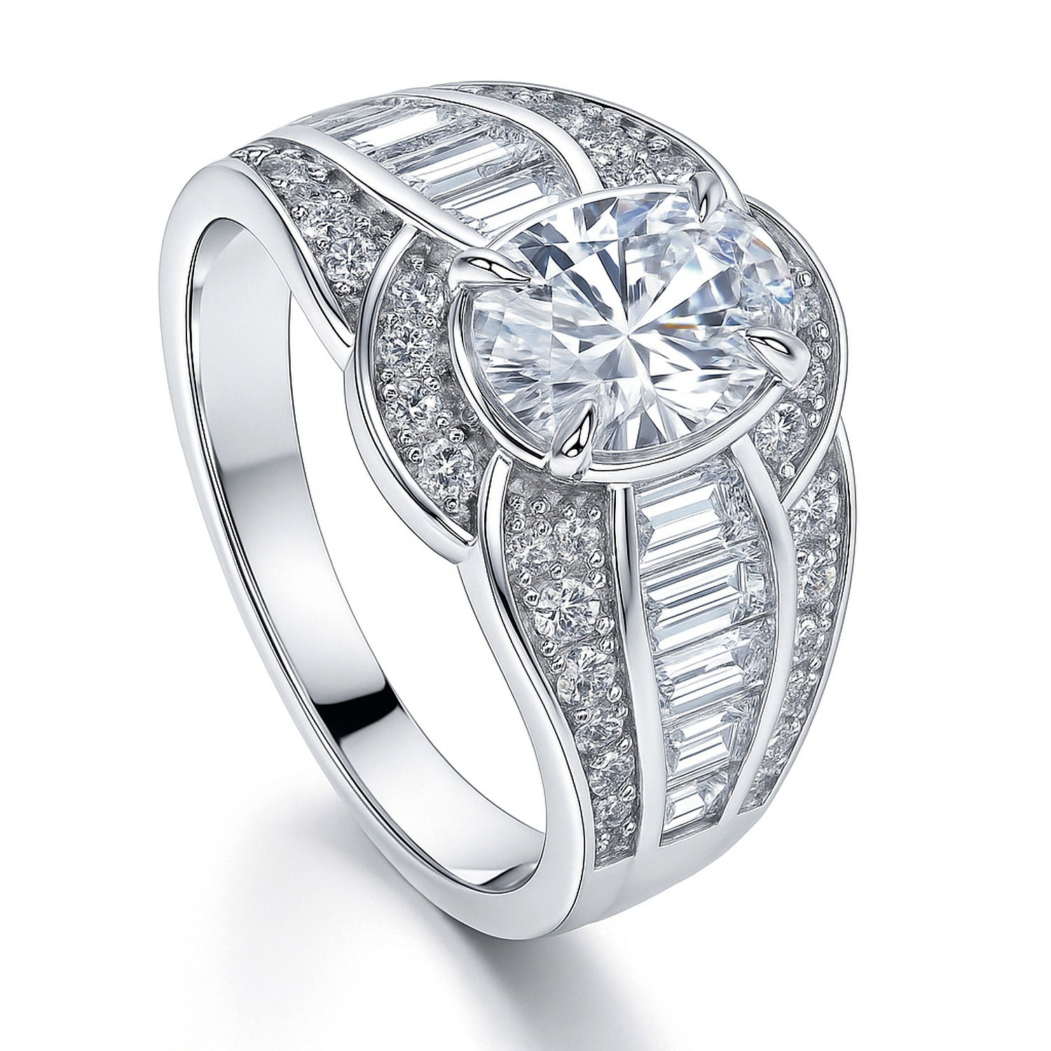 Halo Woven Art Deco Oval CZ Ring in Sterling Silver, 4 of 8