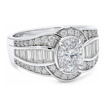 Halo Woven Art Deco Oval CZ Ring in Sterling Silver