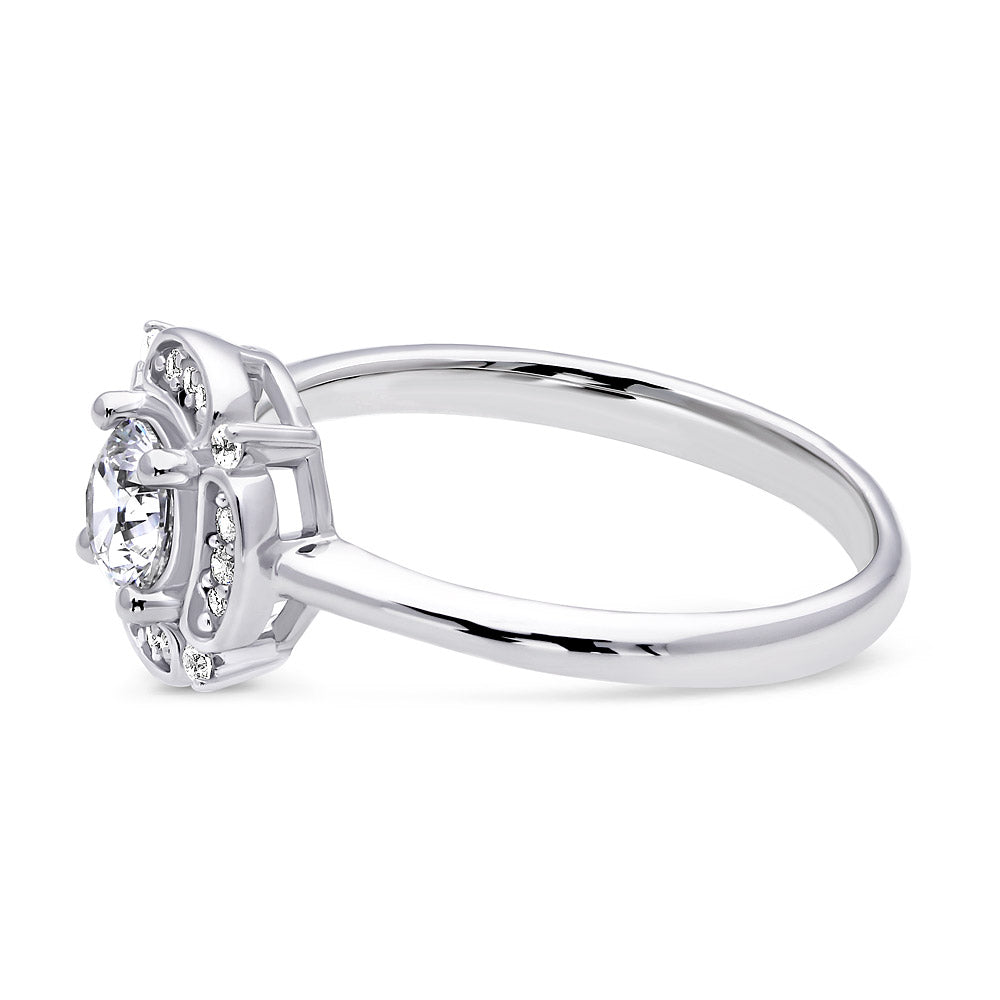 Angle view of Halo Flower CZ Ring in Sterling Silver, 5 of 11