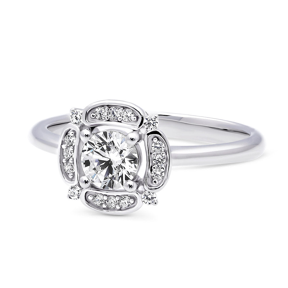 Side view of Halo Flower CZ Ring in Sterling Silver, 9 of 11