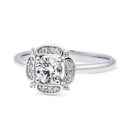 Halo Flower CZ Ring in Sterling Silver