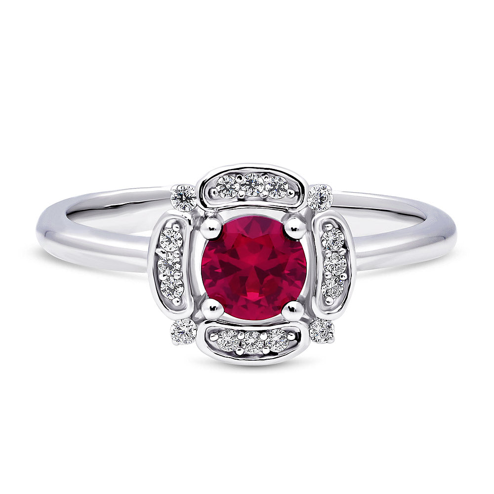 Halo Flower Ruby-Red CZ Ring in Sterling Silver, 1 of 11
