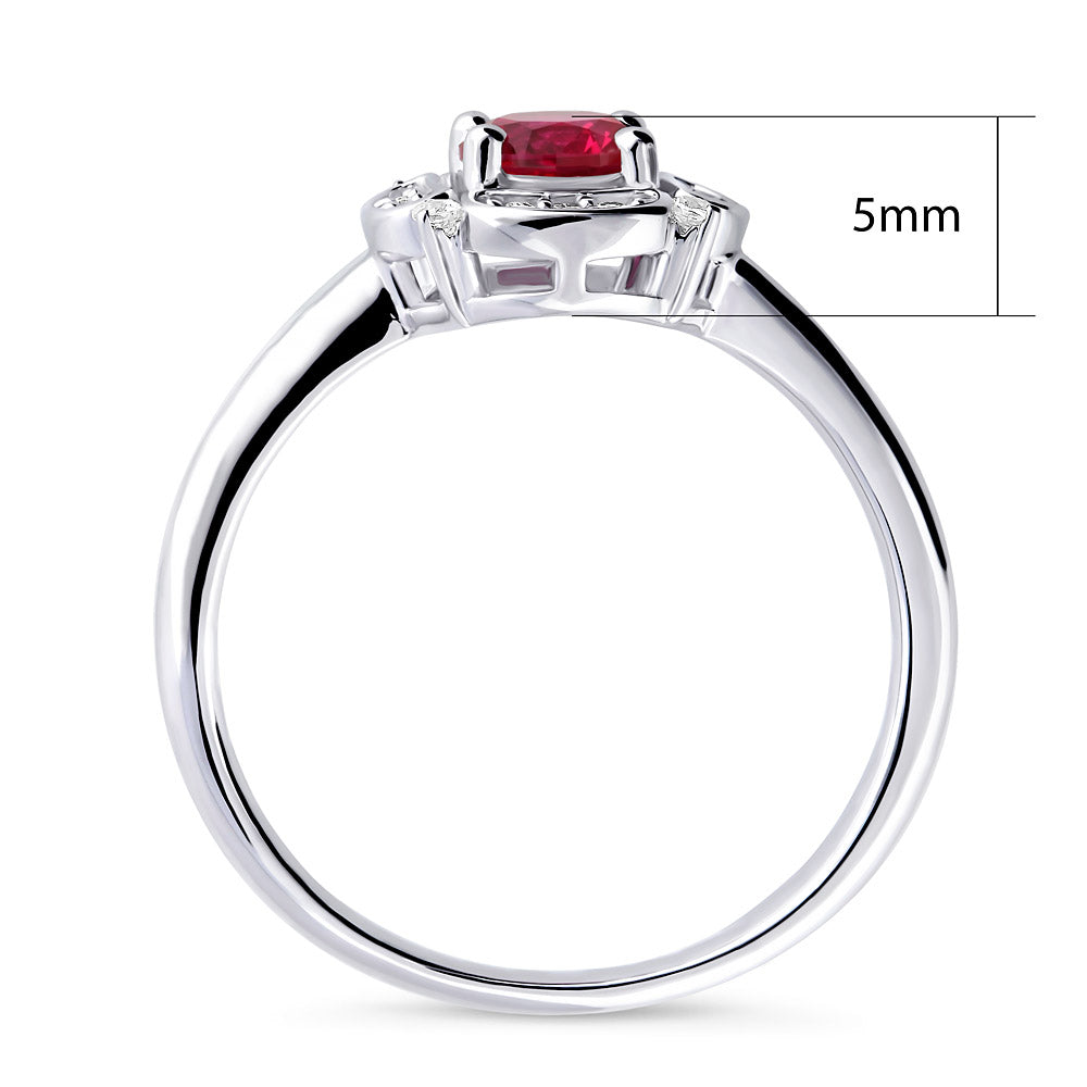 Alternate view of Halo Flower Simulated Ruby CZ Ring in Sterling Silver, 8 of 11