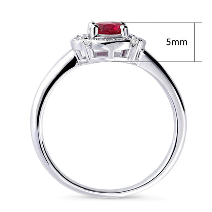Halo Flower Ruby-Red CZ Ring in Sterling Silver