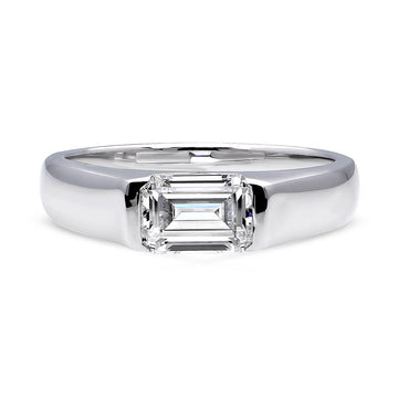 East-West Solitaire Half Bezel Set CZ Ring in Sterling Silver