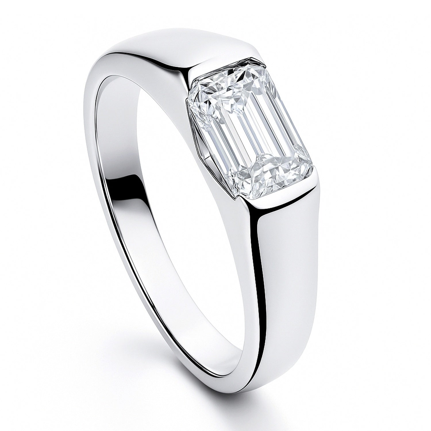 East-West Solitaire 1ct Bezel CZ Ring in Sterling Silver