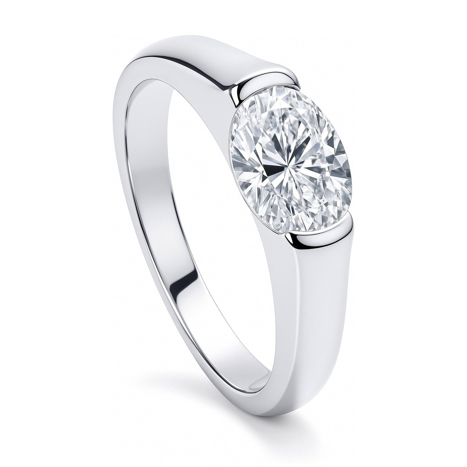 Solitaire East-West 1.2ct Bezel Oval CZ Ring in Sterling Silver, 4 of 9
