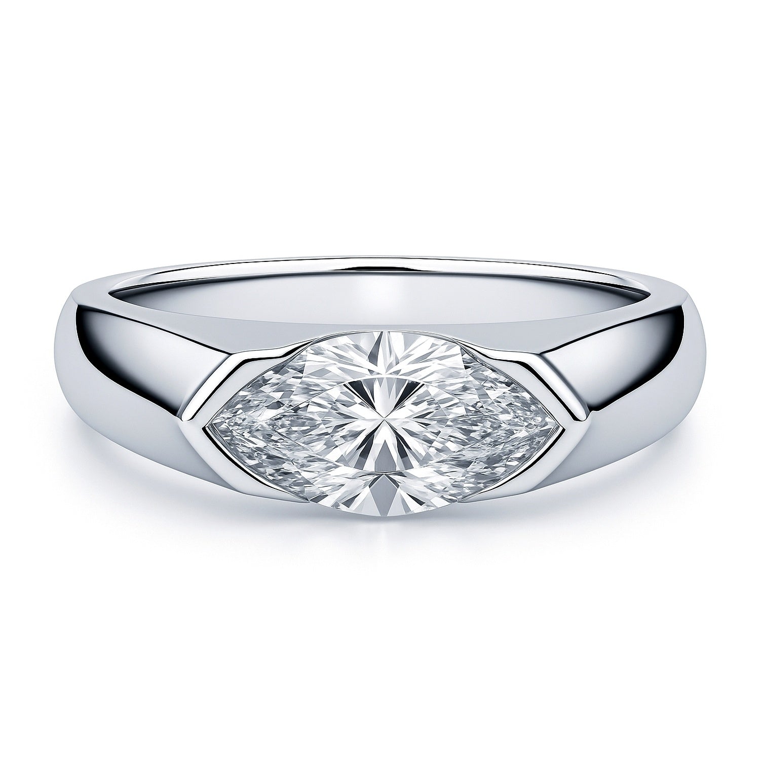 East-West Solitaire 1ct Bezel CZ Ring in Sterling Silver
