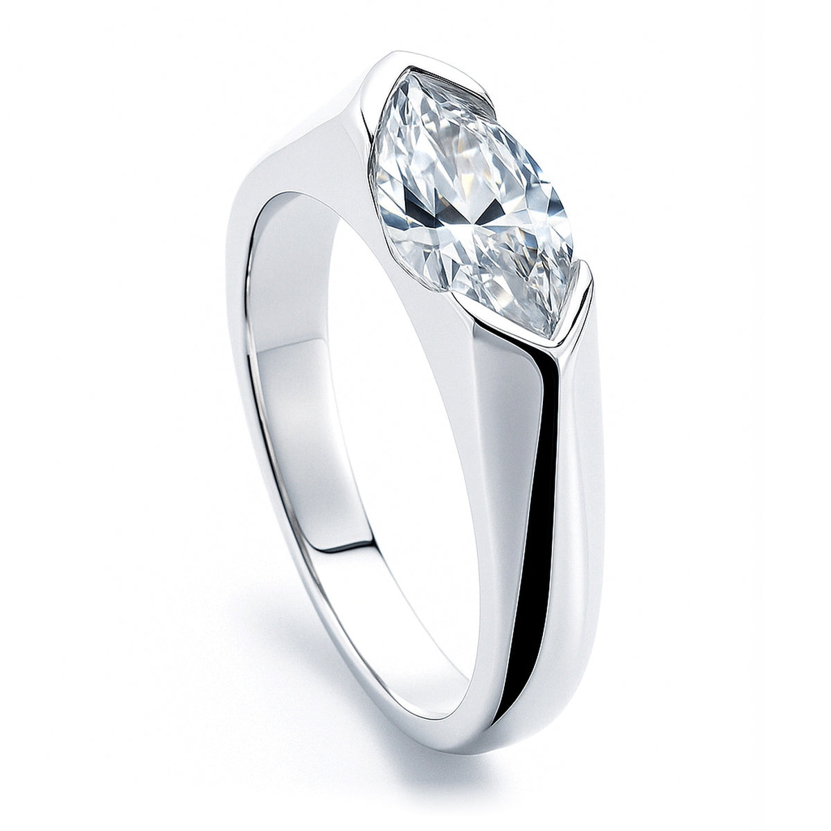 East-West Solitaire 1ct Bezel CZ Ring in Sterling Silver, 3 of 10