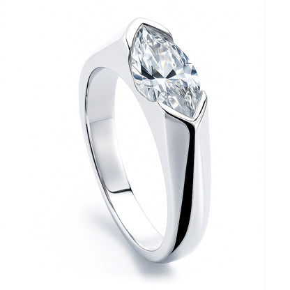 East-West Solitaire 1ct Bezel CZ Ring in Sterling Silver