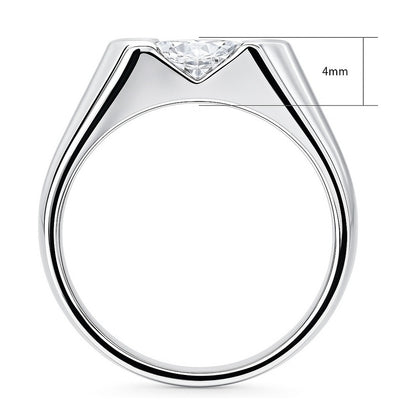 East-West Solitaire 1ct Bezel CZ Ring in Sterling Silver
