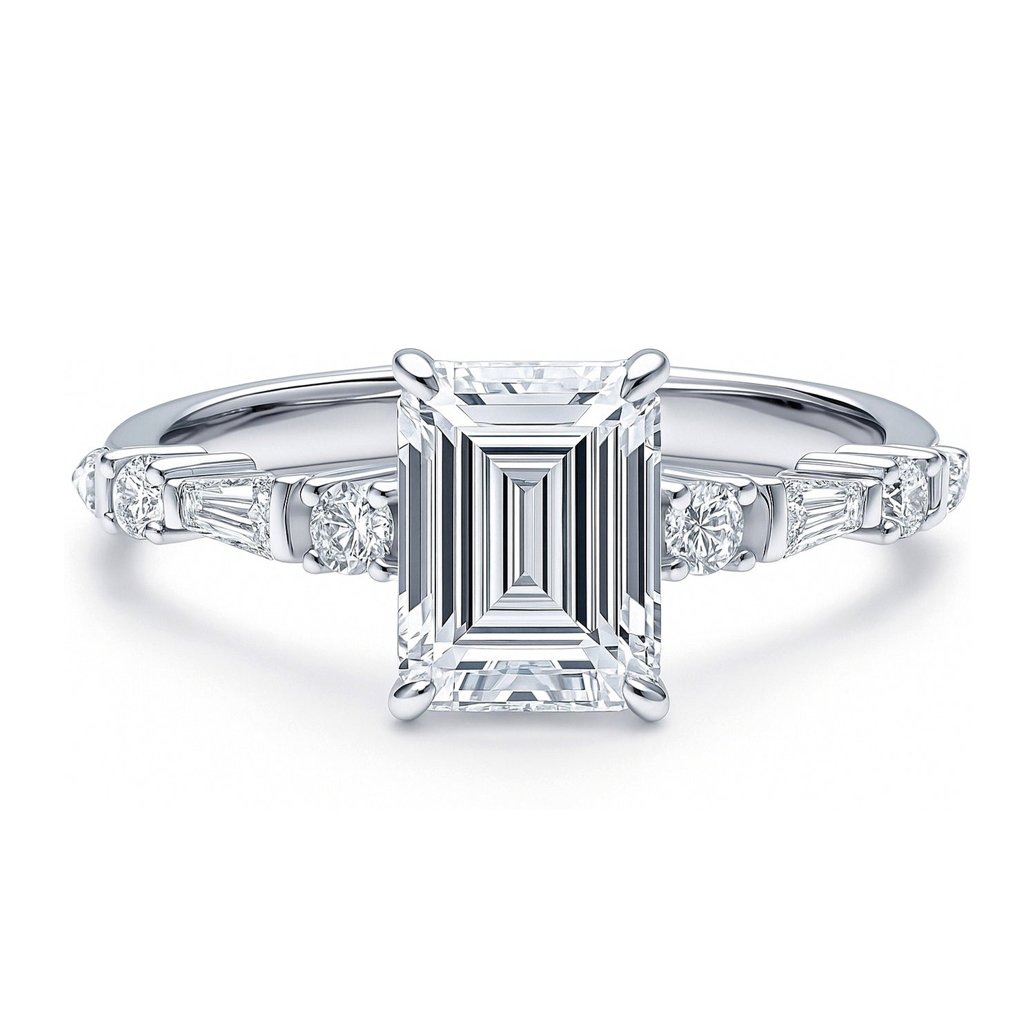 Solitaire Art Deco 1.7ct Emerald Cut CZ Ring in Sterling Silver